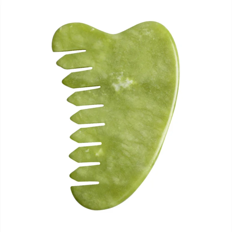 

Private Custom Horn Shape XiuYan jade guasha green stone comb facial massage green xiuyan jade gua sha comb