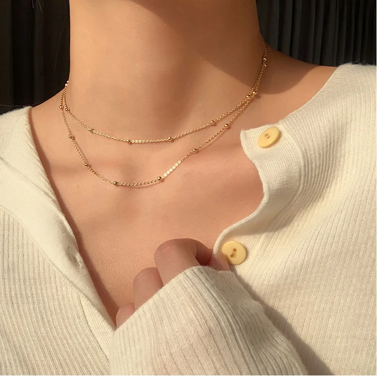 

Danyang Jewelry S925 sterling silver round bead snake chain necklace female clavicle chain simple short necklace for women, Silver, gold