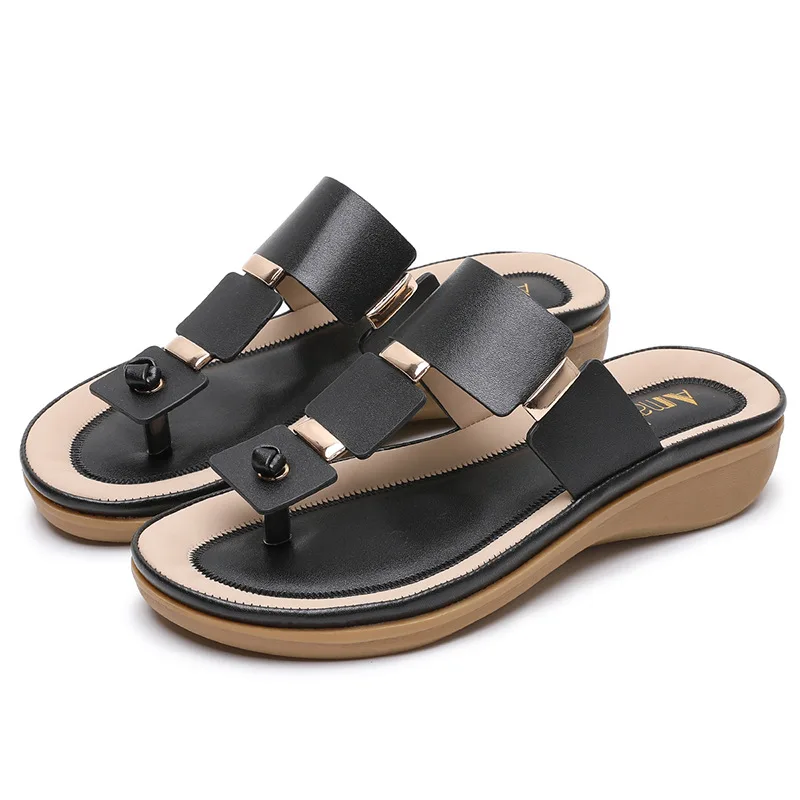 

Women's Sandals 2020 Latest Bohemian Roman Style wedges sandals Flip Leather Soft T-shaped Flip Flop Sandals, Customerized