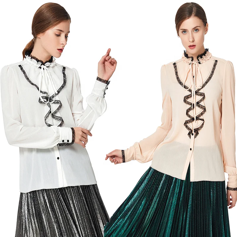 

T044 Summer Fall High Quality Fashion Elegant Career Casual Chiffon Women T-Shirt Blouses Tops Shirts