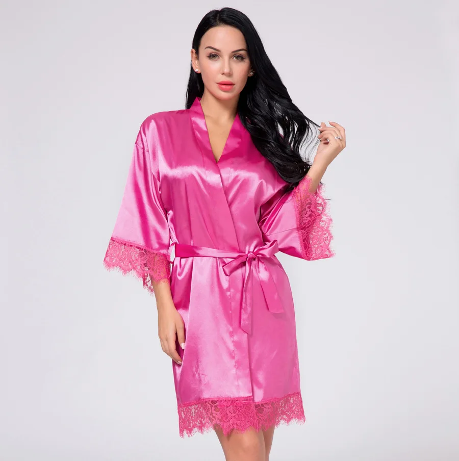

9S4U Women Customized Plus Size Lace Robe Silk Satin Night Gowns For Bridal Wedding Party, Customized color
