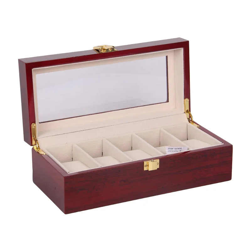 

Hot popular glossy lacquering 5 slots wooden watch box with cheap price, Red