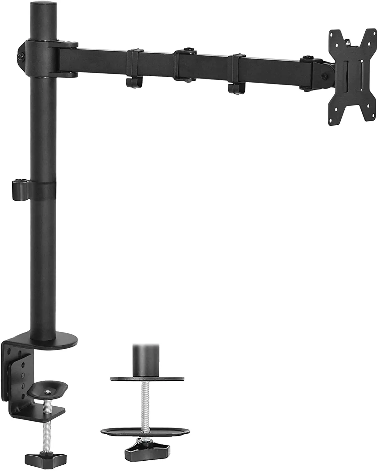 

Single Monitor Desk Mount, Fully Adjustable Monitor Arm Stand with Clamp and Grommet Base, Tilt, Swivel, Rotation, Black . white