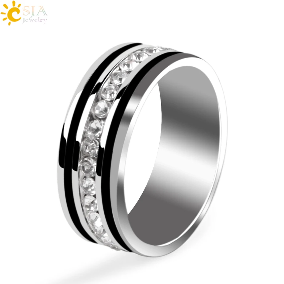 

CSJA stainless steel crystal rhinestone ring for women men design silver color couple wedding engagement rings E935