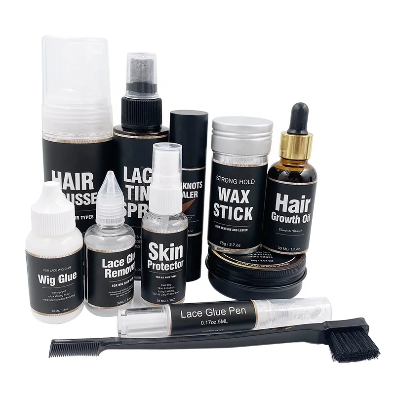 

OEM skin protector Lace Glue Melting Spray Remover Lace Tint spray wax stick Edge Control Curly Hair Mousse Hair Growth Oil kit, Dark light medium light warm brown color