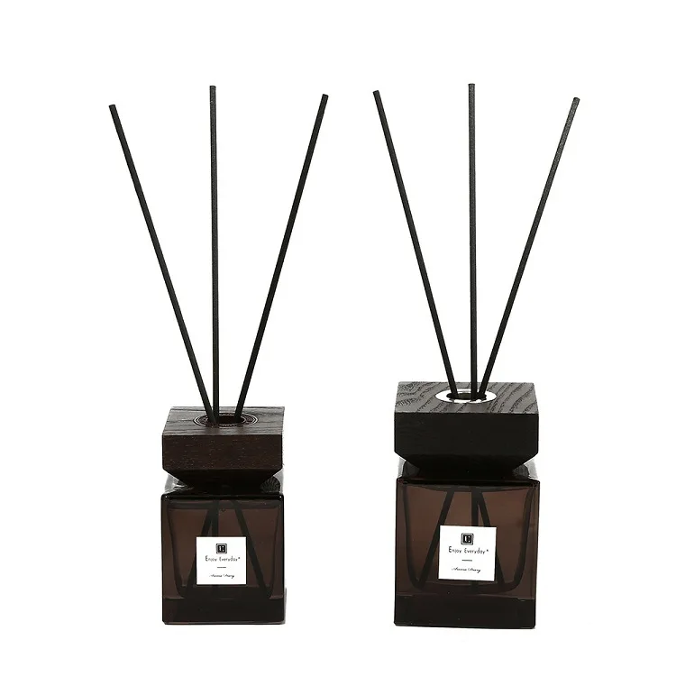 

large size Air freshener room fragrance reed diffuser wood cap luxury glass bottle L square shape glass jars