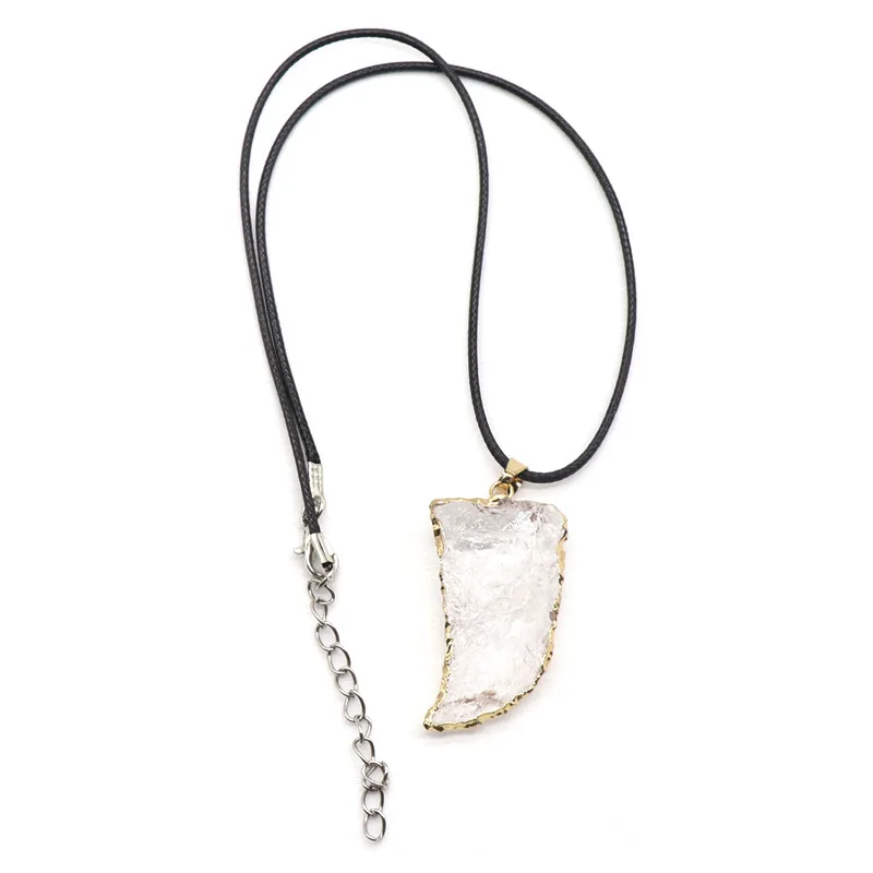 

Wholesale White Crystal Healing crystal Horn Shape Quartz Pendant Necklace