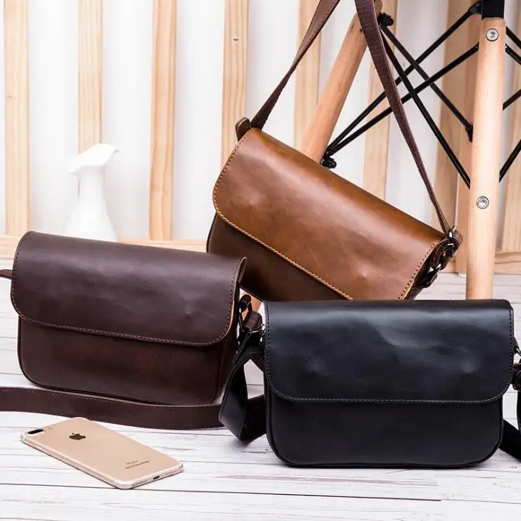 

2021 Fashion Crossbody Bag PU Leather Black Messenger Men Sling Bag, 3color