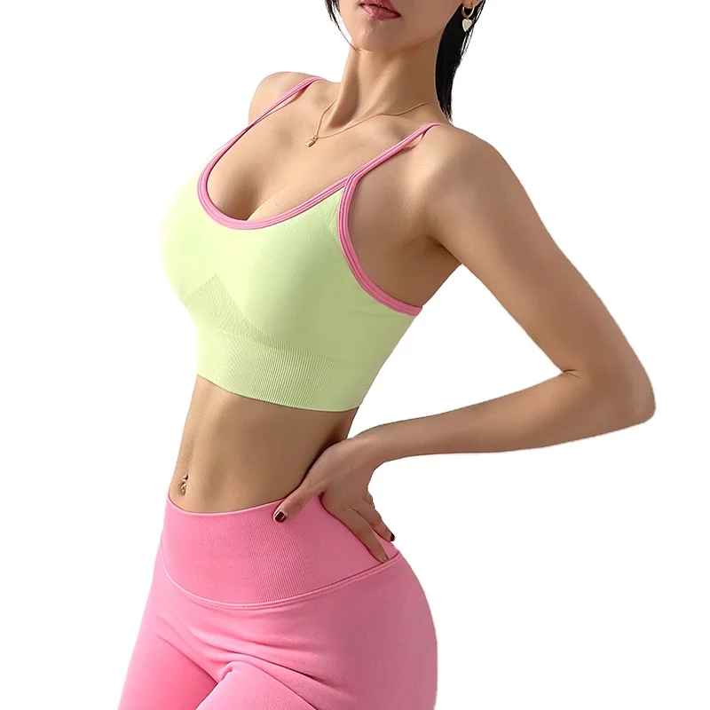 

3 pcs color block seamless set women gym sets athletic clothes yoga pants Bra and Crop Top Yoga Suit