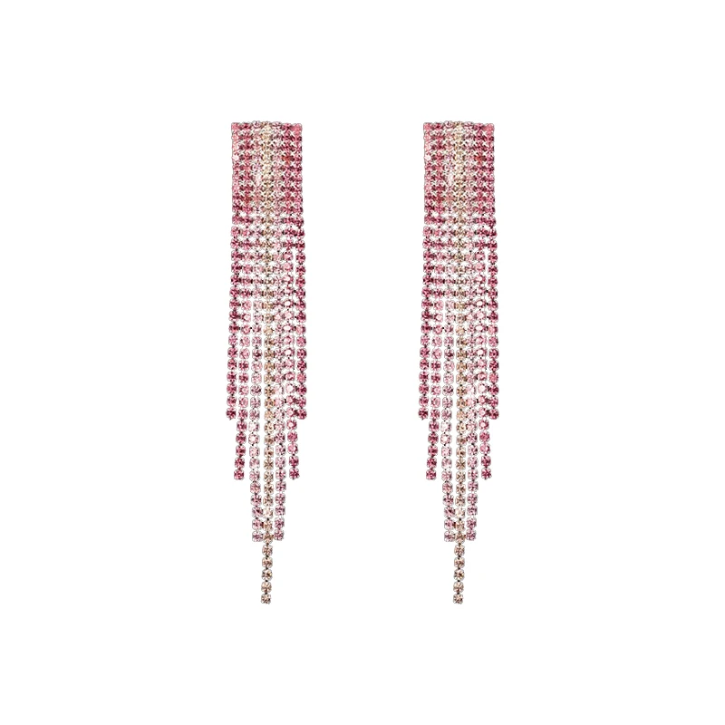 

long Tassel Earrings Popular Green Rhinestone Crystal Long Tassel Earrings Accessories Earring for Women Jewelry, Blue black pink green red
