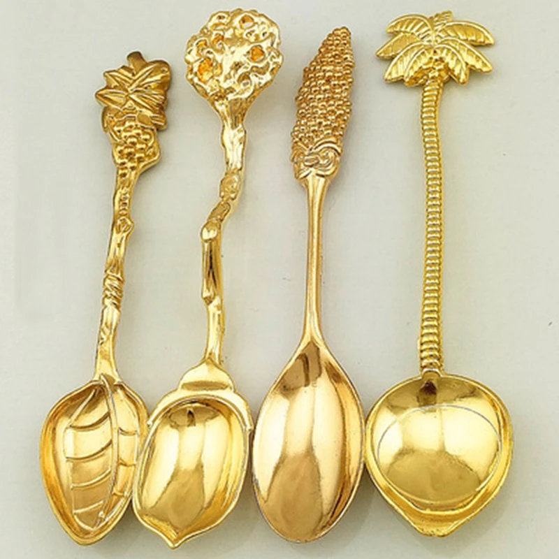 

tropical boho homeware Golden cutlery palm tree spoon set retro coffee ice cream spoon, As picture