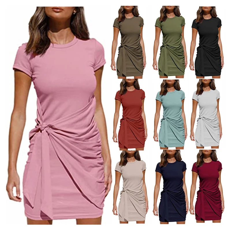 

cotton a-line o-neck elegant casual dresses ladies casual women summer, 10 colors