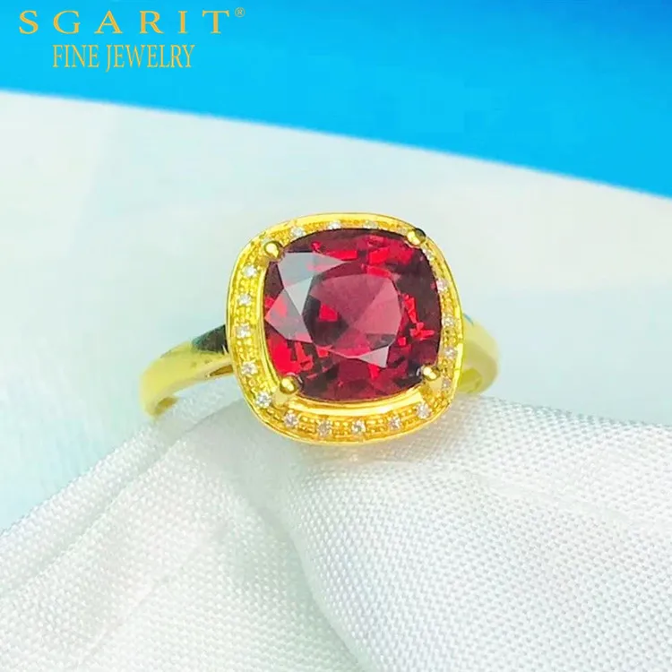 

SGARIT factory wholesale high quality lady party gemstone jewelry 18k gold finger ring 3.47ct natural red garnet ring