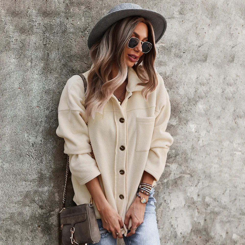 

Fall Winter Turn-down Collar Casual Tops Fleece Fur Coat Long Sleeve Cardigan Women Jackets And Coats 2021, Picture