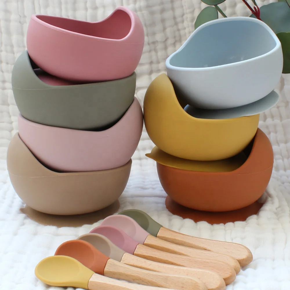 

2020 Wholesale Custom Silicone Baby Waterproof Silicone Bowl Set With Spoon