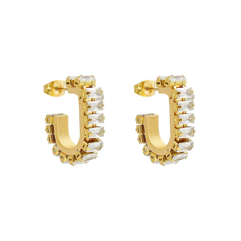 

Luxury Stainless Steel Gold Plated Pave Zircon Full Diamond Women Earrings Fashion Jewelry, Gold/steel