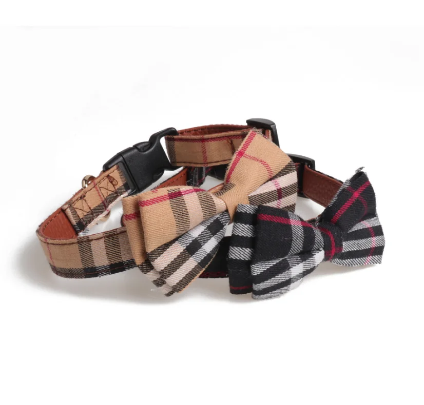 

British Style Plaid Dog Collar Butterfly Bowknot Pet Neck Collar Buckle Designed Cat Necklace
