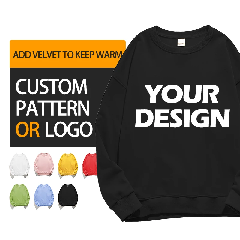 

Black White Custom Logo Set Pastel Luxury Thick Unisex Crewneck Sweatshirts, Customized color