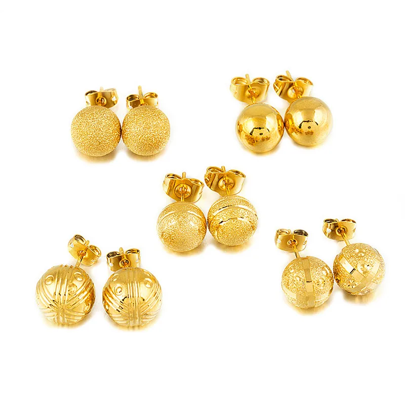 

Mini Gold Color Ball Stud Earrings for Young Girls Simple Bead Round Ethiopian African American European Jewelry E053