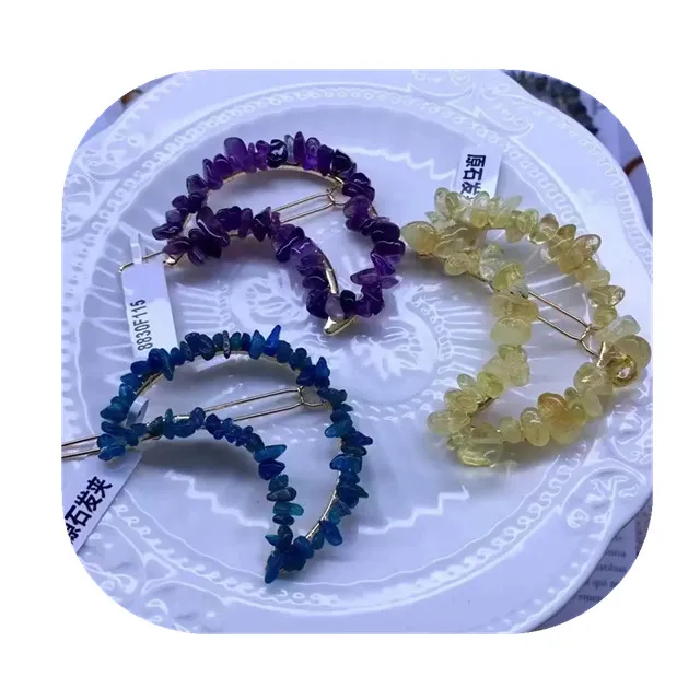 

CRYSTAL HEAL STONE spiritual crystal Barrett jewelry natural colorful mixed quartz crystal chips crescent moon hair clips for gi