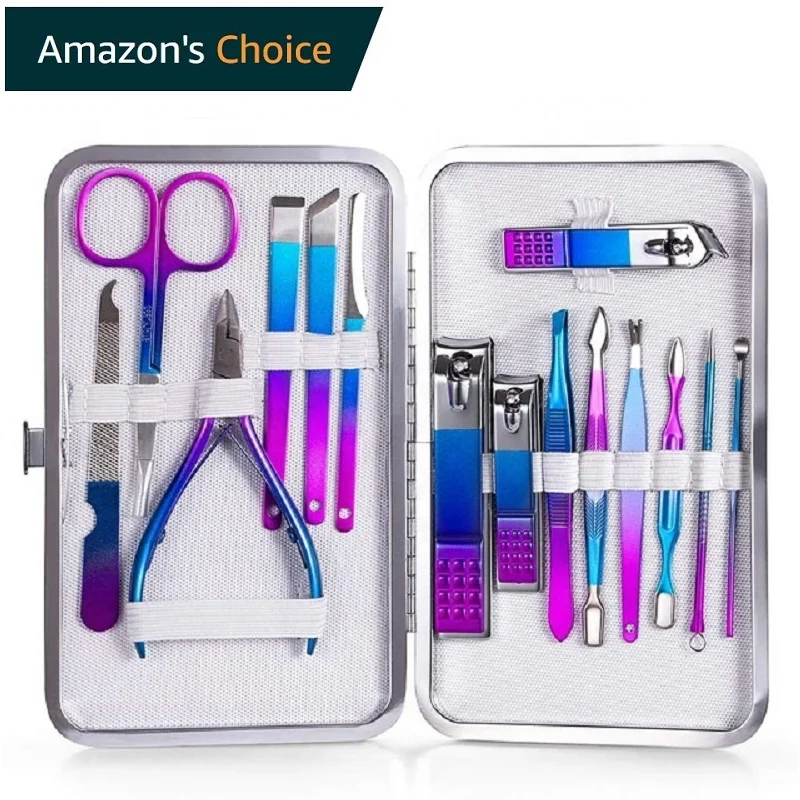 

Gradient Color 15Pcs Blue Nail Clipper Set Professional Manicure Pedicure Set Stainless Steel Nail Clippers Set Nail Tool Kit