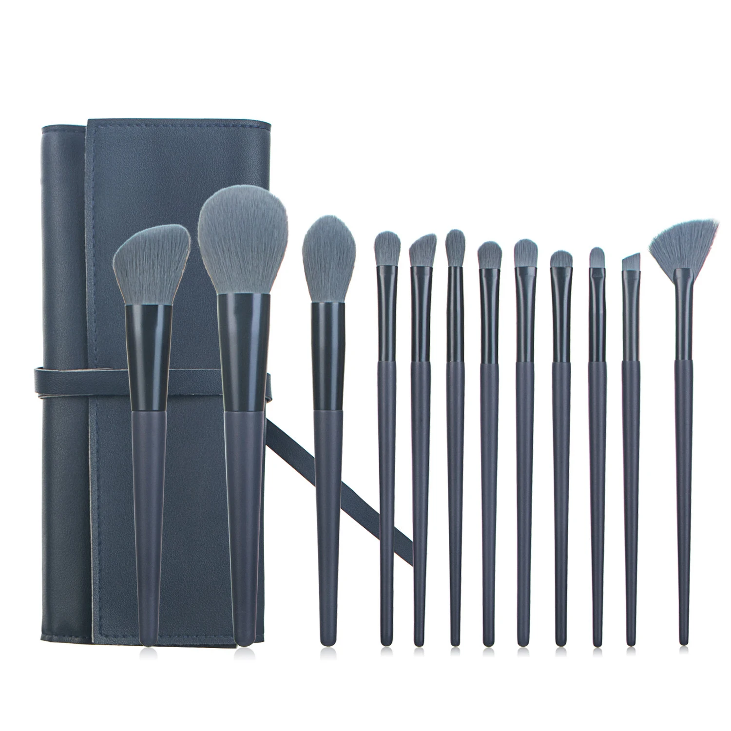 

2021 New Trending brochas 12PCS Blue Makeup Brush Set Soft Vegan White Hair Eye Brush Set With Pu Holder Bag, Blue/gray/white/khaki/green