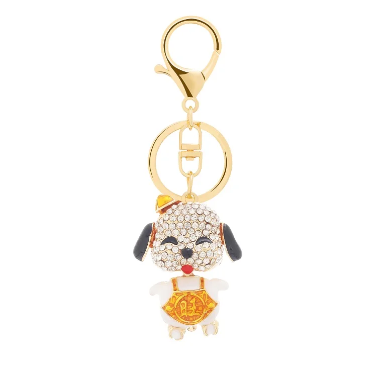 

Factory direct supply creative puppy dog diamond alloy keychain cute gift children rhinestone keychain
