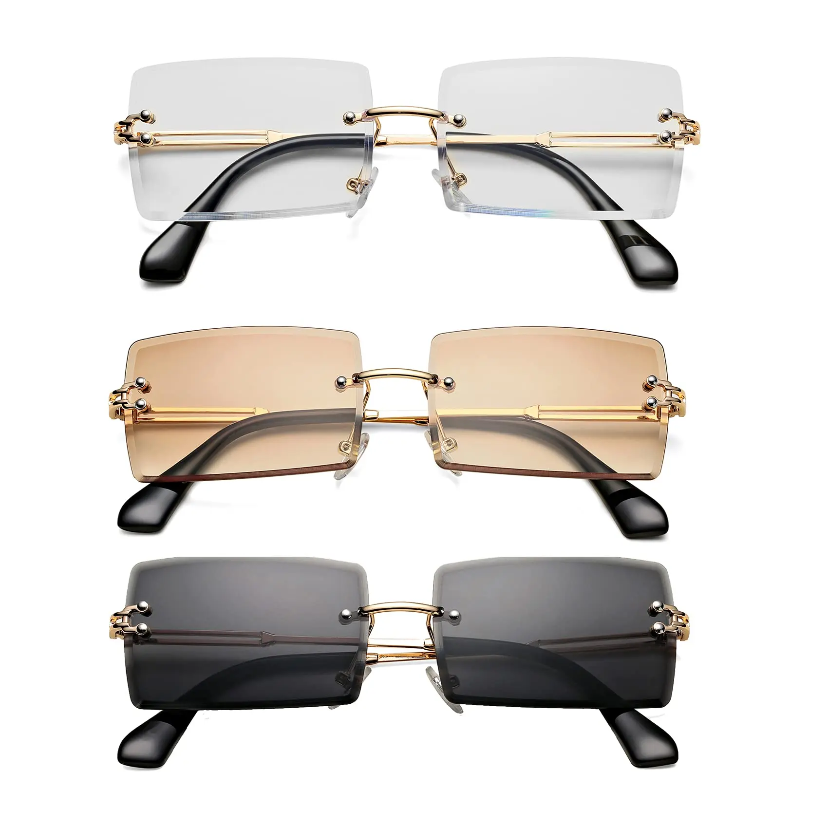 

S31274 Luxury Square Sunglasses Women Designer Fashion Rectangle Sun Glasses Custom Y2K Rimless Sunglasses Logo 2023