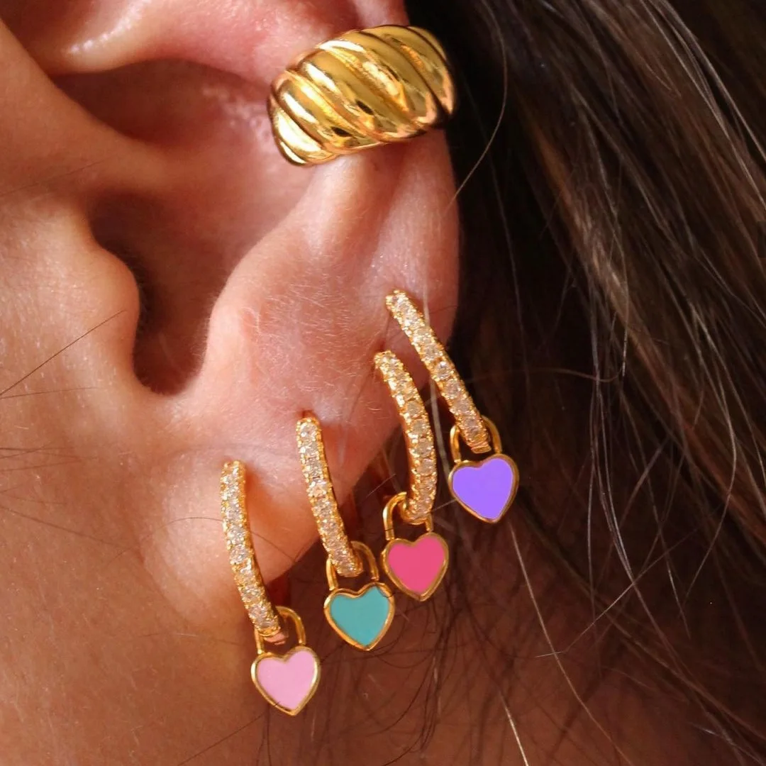 

ouye new trendy enamel drip oil alloy earrings women color love pendant zircon earrings personality wild jewelry, Picture show