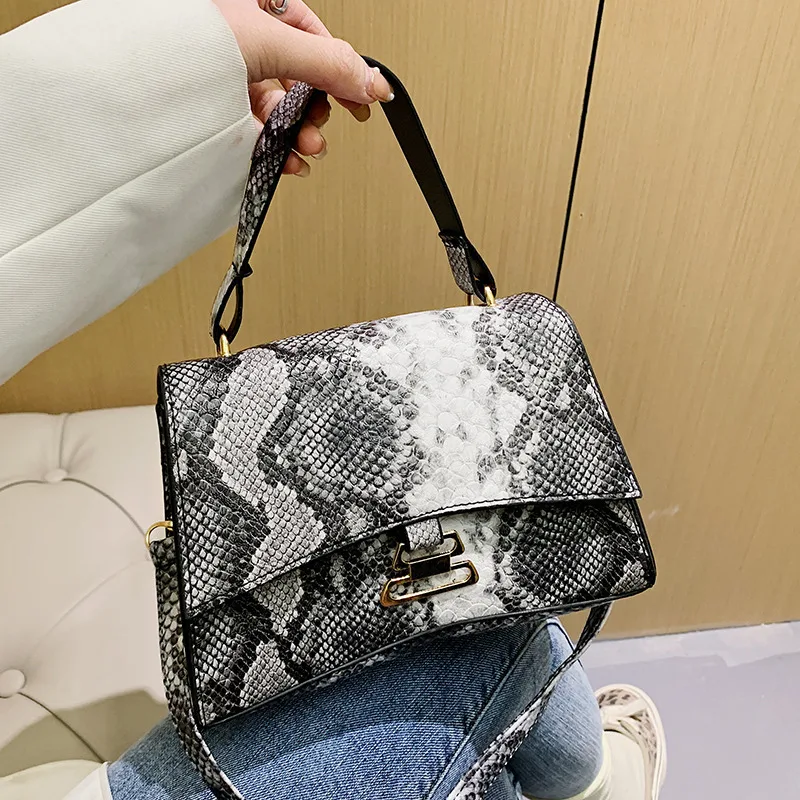 

Women Bag Handbags Snake Pattern Women's Bag 2021 New Gourd Lock Cover Handbag PU Leather Snakeskin Shoulder Crossbody Bag, Black ,red,yellow ,blue