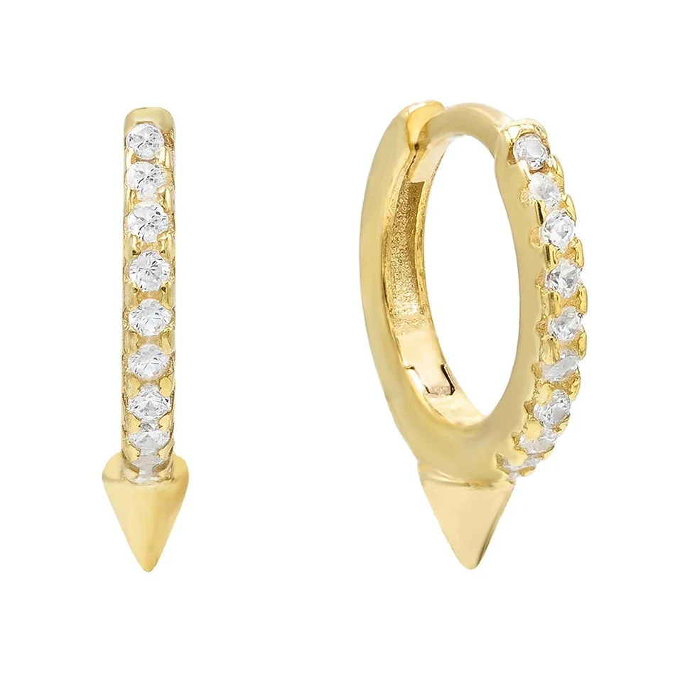 

Wholesale Gold Earrings 925 Sterling Silver 18k Gold Plated Spike Cubic Zircon ear Huggie Hoop Earrings