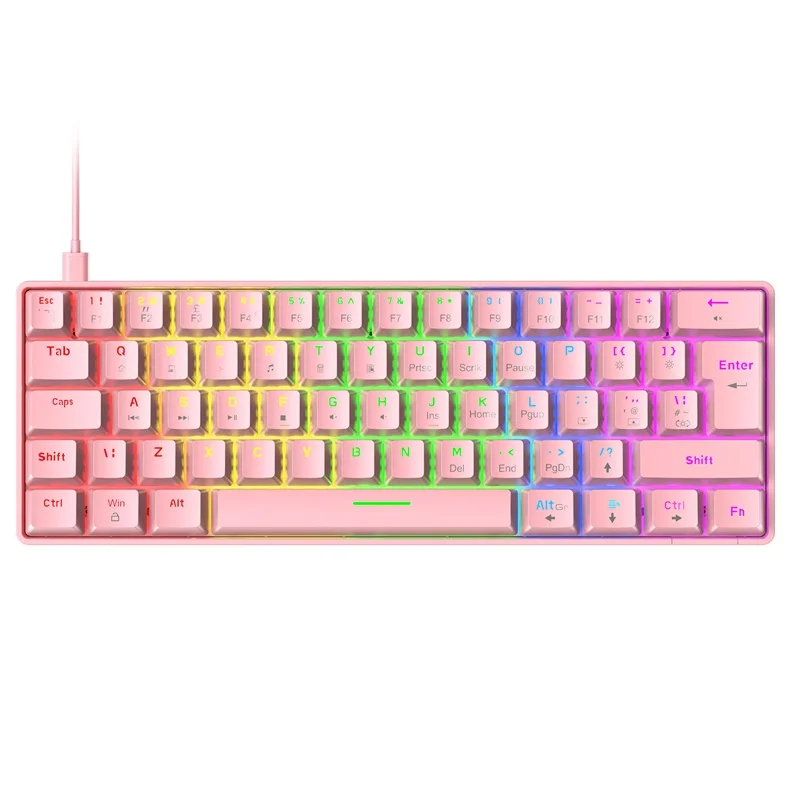 

T60 Mechanical Gaming Keyboard Blue Switch 62 Keys USB Wired Gaming Keyboard Compact Portable Design Game for PC, Black,white,pink,blue