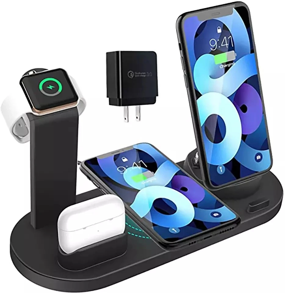Universal Wireless Charging Dock Station 6 in 1 15W Fast Wireless Charger for iPhone Apple Watch AirPods Android Mobile Phones
