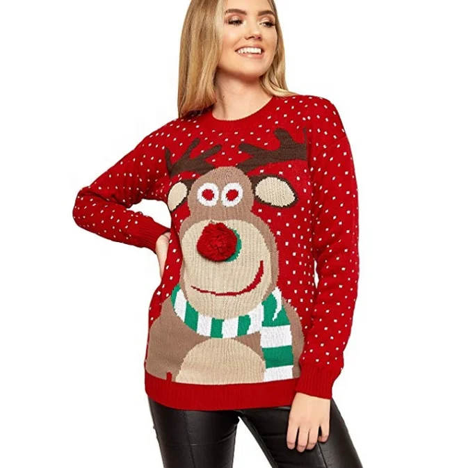 

Custom Wholesale Holiday Knitwear Ugly Christmas Sweater Deer Family Womens Sweaters