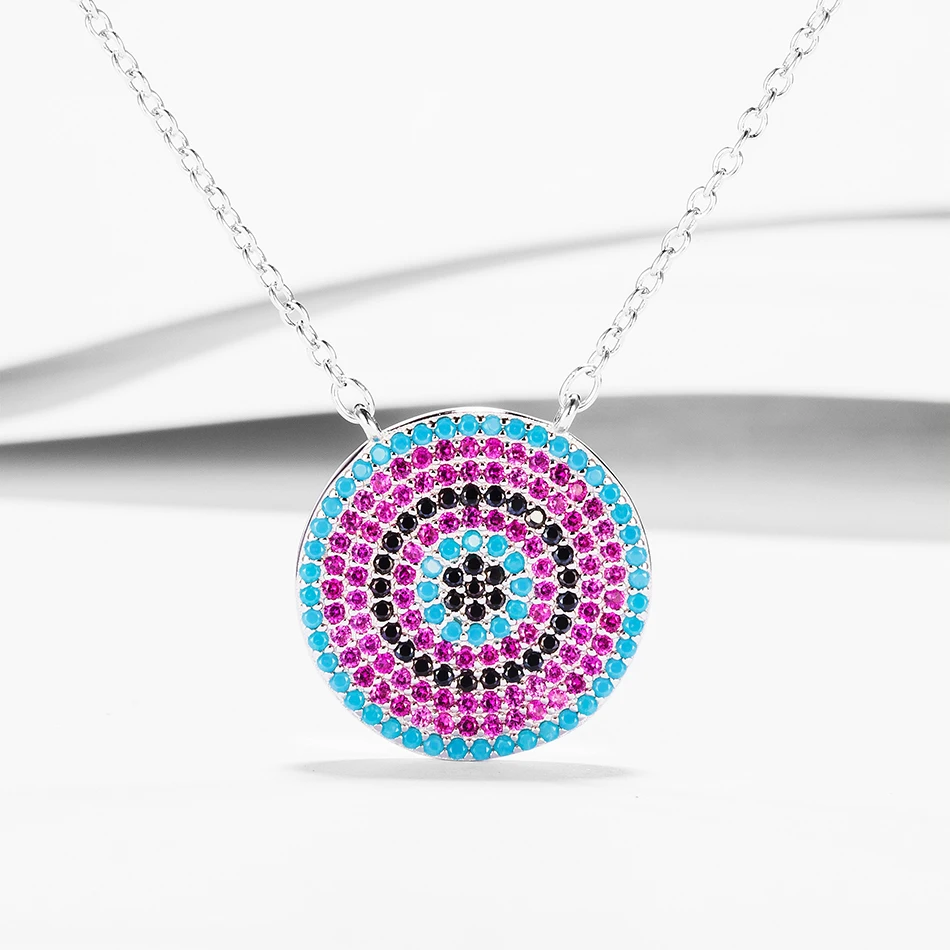 

New Arrival Real 925 Sterling Silver Necklace Blue Eye Pendants Necklaces Fit Women Fashion Pink CZ Jewelry