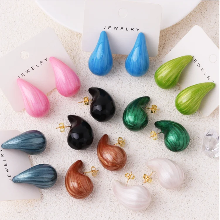 

Hot Sale Multicolor Enamel Dupes Teardrop Chunky copper hoop Earrings for Women Waterdrop Dome Drop Earrings Trend Jewelry