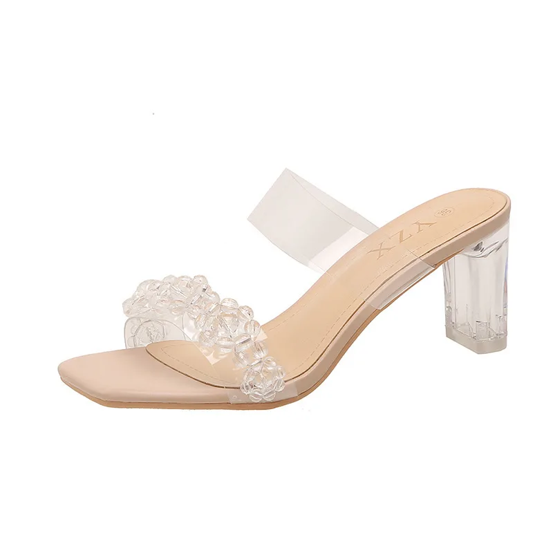

Wholesale Summer Transparent Crystal Sandals Women Thick Heeled Sandals Ladies Casual Sandals