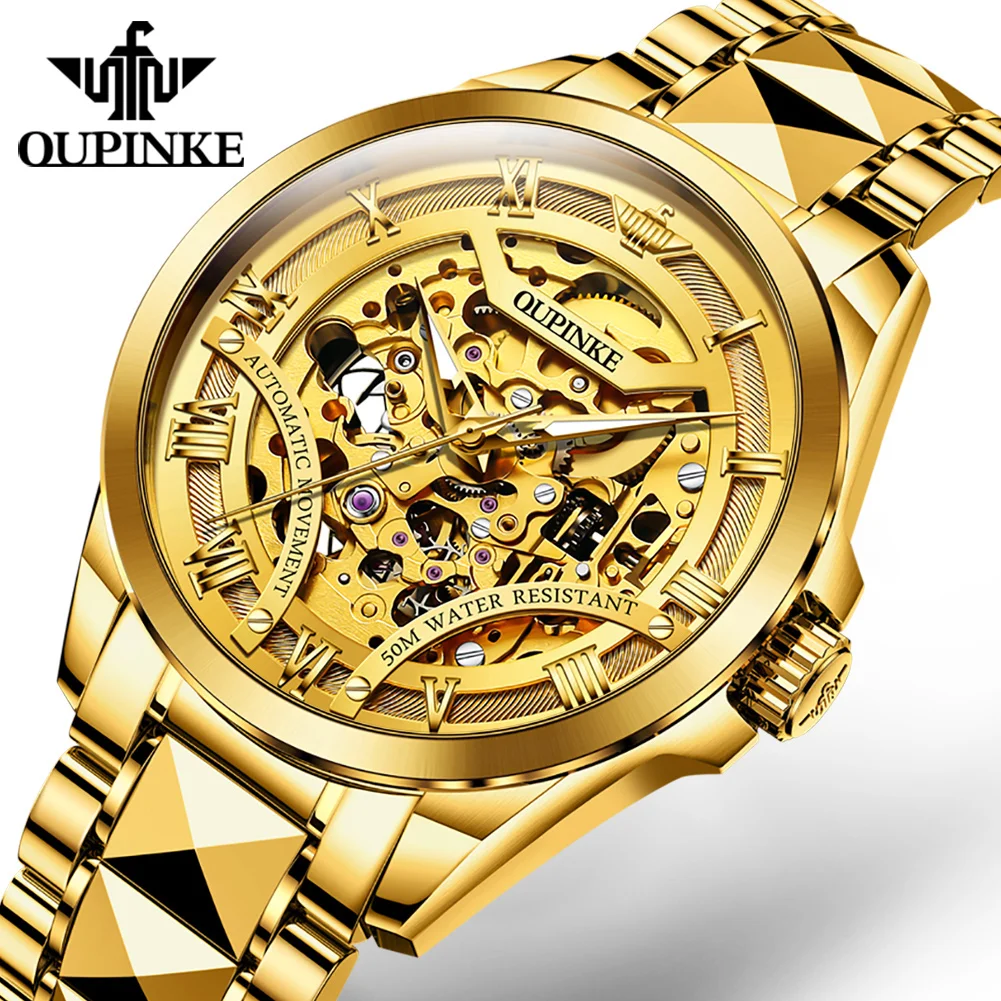 

Oupinke 3210 Genuine Stainless Steel Men Wrist Custom Logo Luxurious Mechanical Waterproof Tourbillon Watch Automatic