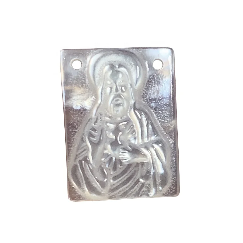 

Wholesale Custom Mother Of Pearl Shell Jesus Charm Pendant Jewelry Accessory for Christian, White
