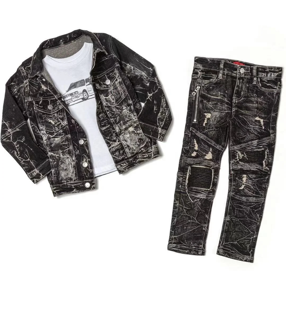 

2-14 year Boys baby denim kids boys jeans children Clothes Fashion Hole denim set kids ripped jeans, Customers' requested