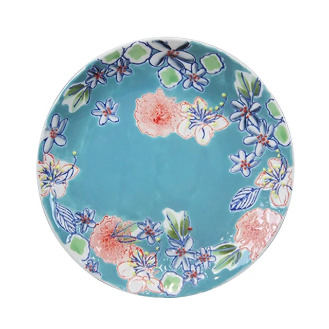 

Wholesale Blue Ceramic Salad Serving Dinner Plates, Customized color acceptable