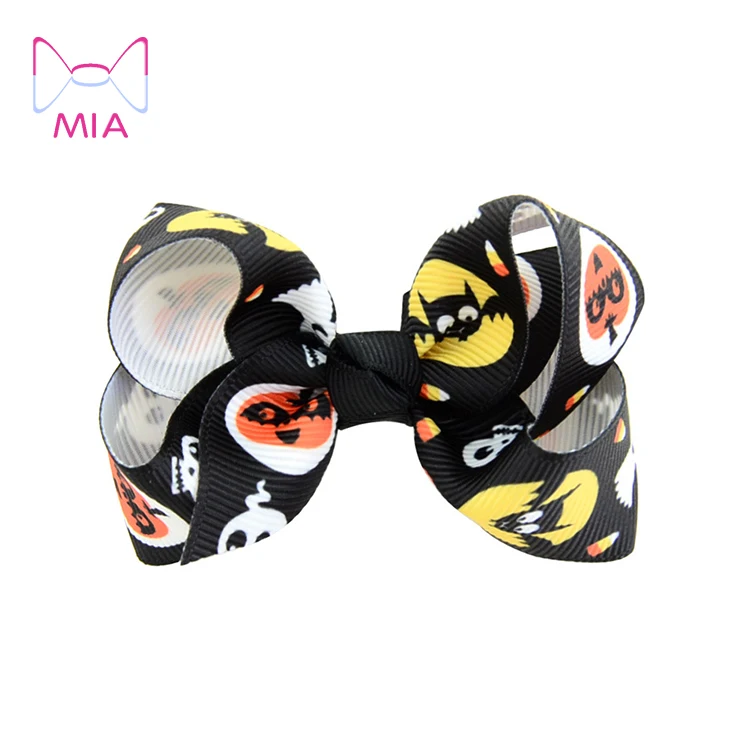 

Mia Free Shipping  Halloween Hair Bow With Clips For Kids Pumpkin Hair Bowknot Hair Accessories, Picture shows