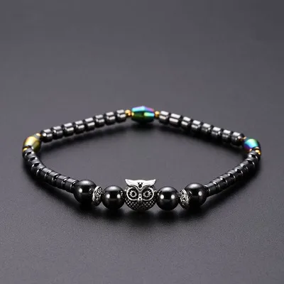 

2021 Hot Sale Handmade Beads Bracelets With Owl Charm Women Foot Jewelry Healthy Energy Stone Hematite Anklets For Feet Jewelry