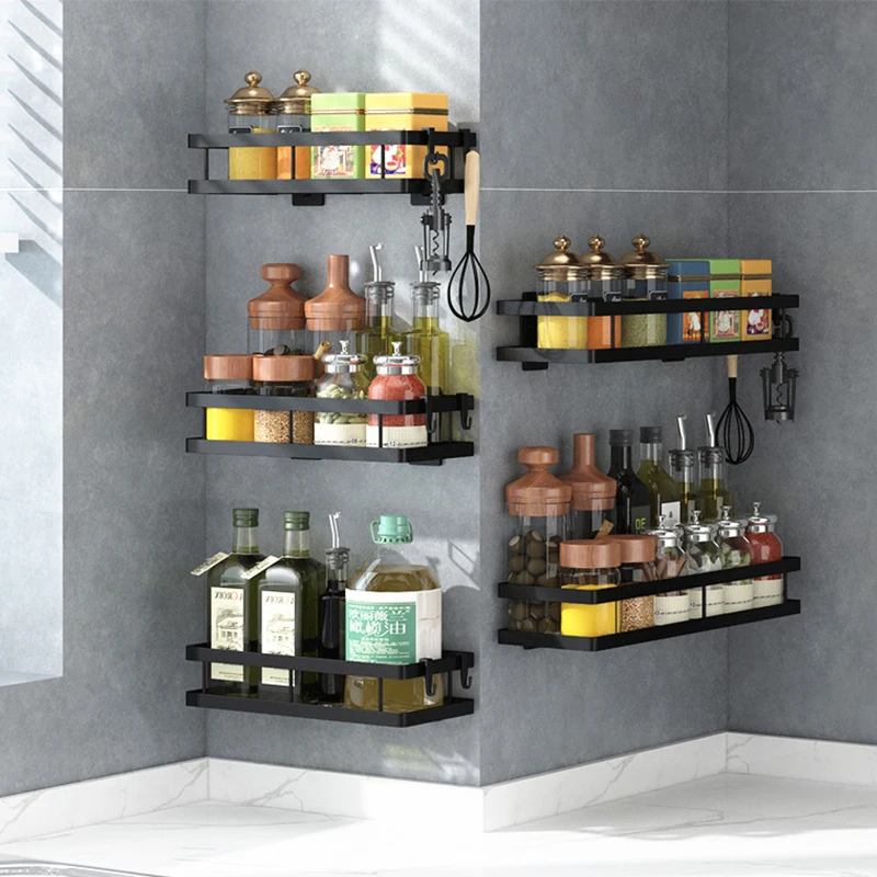 

Verified Supplier No Punching Installation 40cm*12cm*6cm Stainless Steel 201 Black Wall Mounted Spice Rack