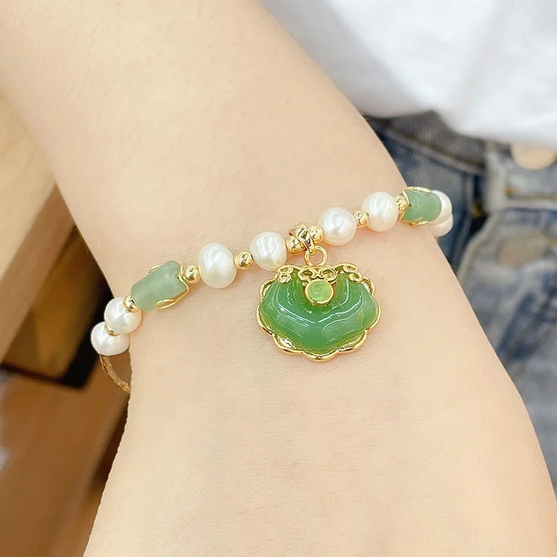 

Korean Version Of New Summer Natural Pearl Bracelet Handmade Jade Pendant Flower Ethnic Style Beaded Bracelet, Many colors