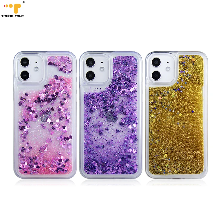 

Trend Comm Bling Colored In Quicksand Material With Metal Chain String For iPhone 12 Mobile Phone Case