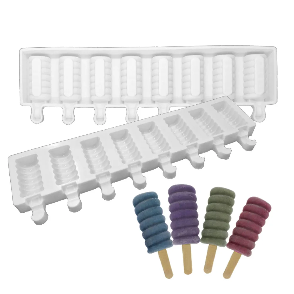 

New Arrival DIY 8 Cavity Waves Silicone Ice Cream Popsicle Molds