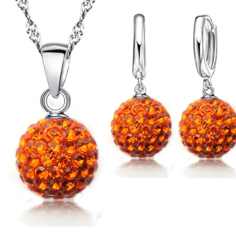 

S925 10mm AB Mud Full Rhinestone Ball Water Wave Chain Tassel Crystal Full Rhinestone Set Earring Necklace Jewelry women