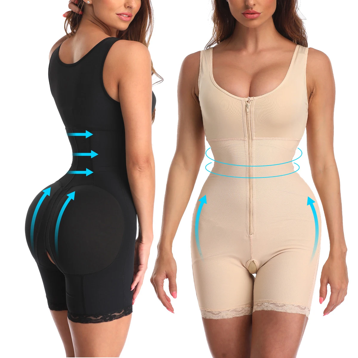 

Hot Sale Women Shapewear Tummy Control Bodysuit Open Bust Corset High Waist Thigh Slimmer Hip Liffter Body Shaper Beige Black