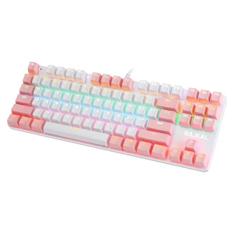 

BAJEAL K100 Two-Color Keyboard 87-Key Green Axis Keycap USB Wired Gaming Mechanical Keyboard, As pictures